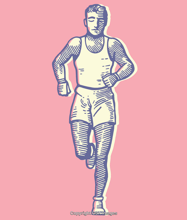 Vintage Styled Illustration of a Running Athlete on a Pink Background