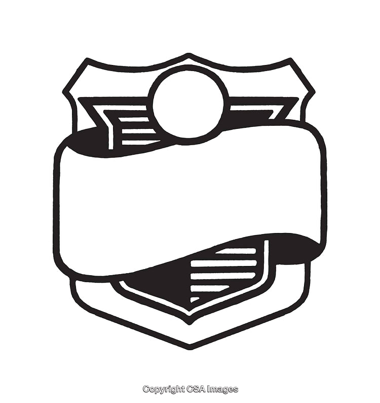 Black and White Shield Outline with Blank Ribbon for Custom Designs