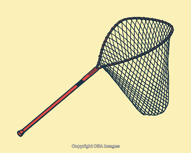 Red and Black Fishing Net Illustration in Minimalist Style with Yellow Background