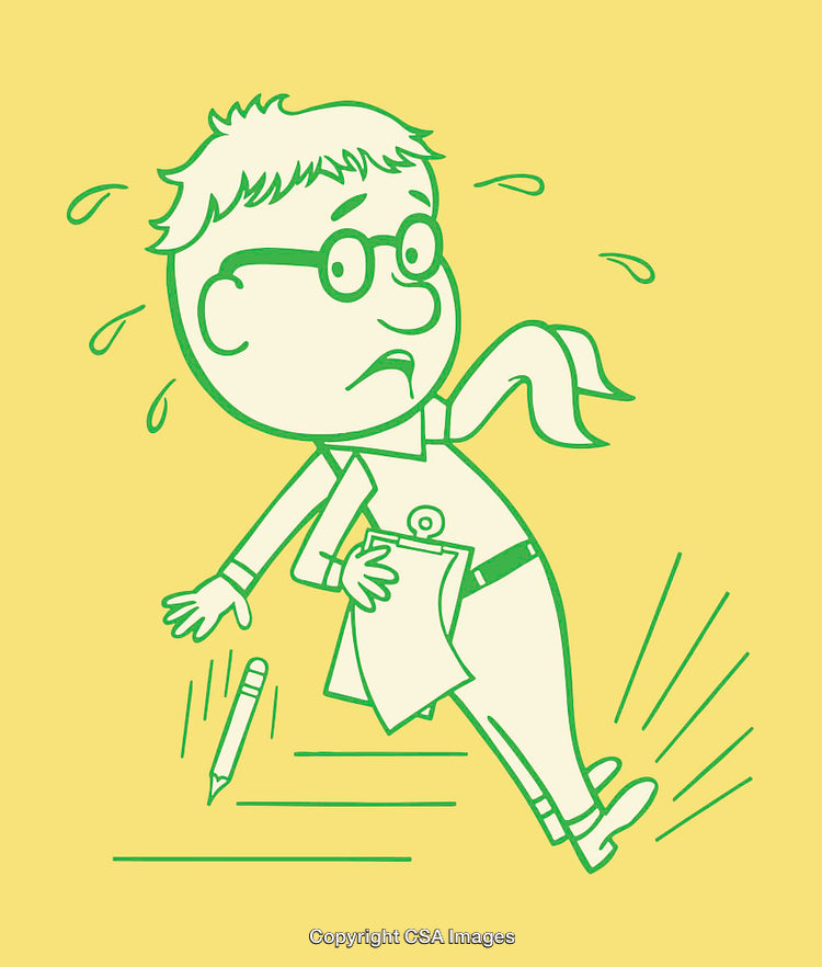 Cartoon Illustration of a Surprised Person Slipping While Holding Paper