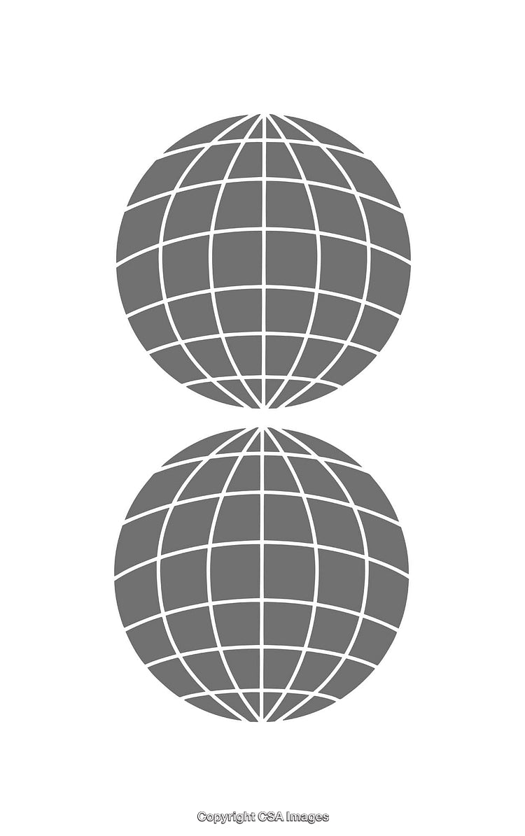 Minimalist Icon Featuring Two Spherical Grid Patterns Stacked Vertically