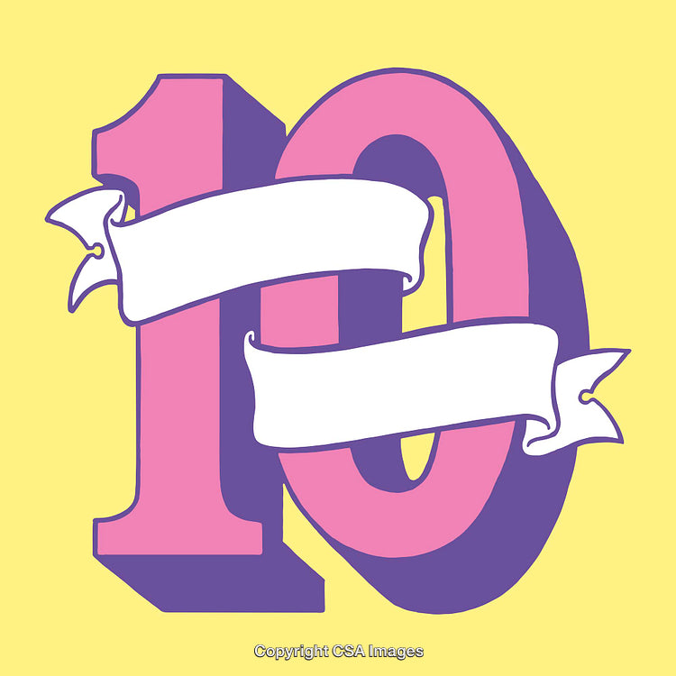 Colorful Graphic Illustration of the Number 10 with a Blank Ribbon