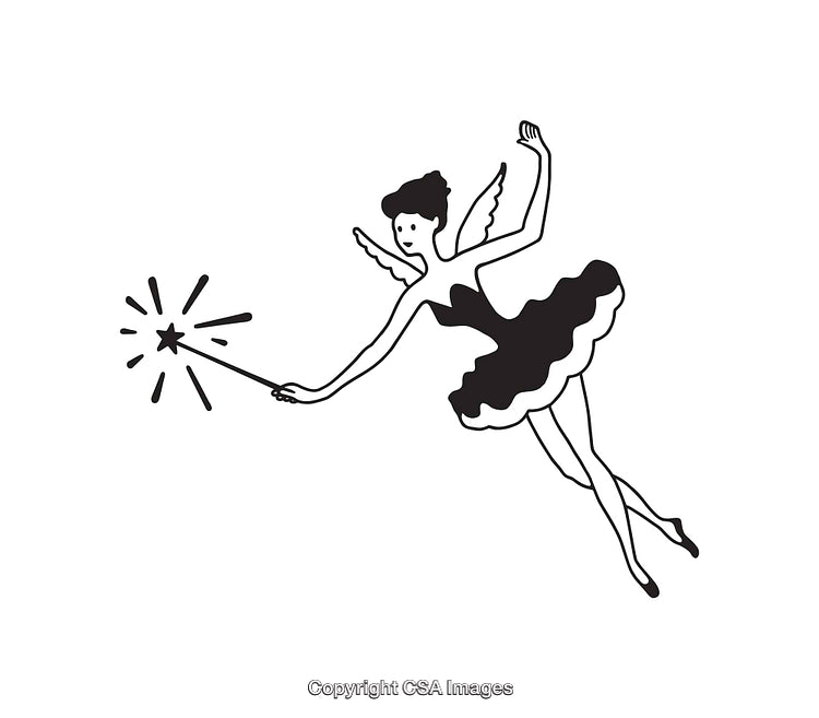 Illustration of a Flying Fairy With a Magic Wand in Line Art Style