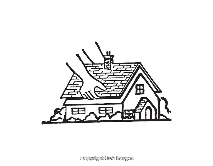 Black and White Line Art of a Hands Holding a House