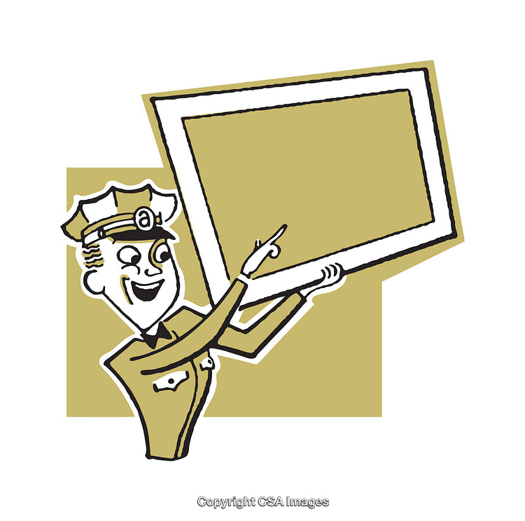 Retro-Style Illustration of a Cheerful Policeman Showcasing a Blank Sign