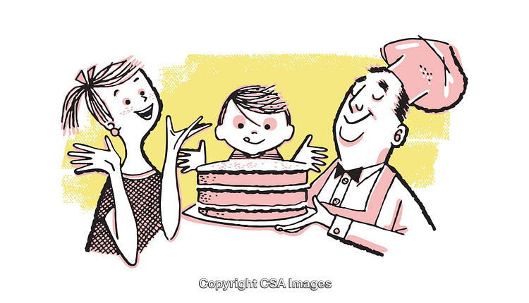 Illustration of Happy Family Celebrating With a Layered Cake