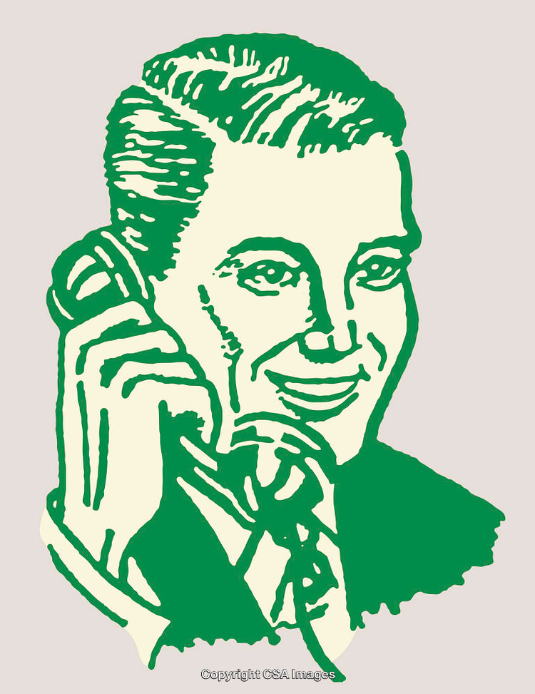 Retro Style Illustration of Businessman Talking on Telephone