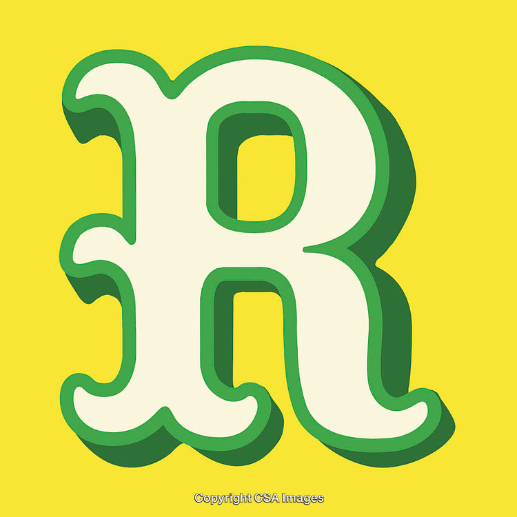 Retro Styled Letter R with Green Outline and Yellow Background