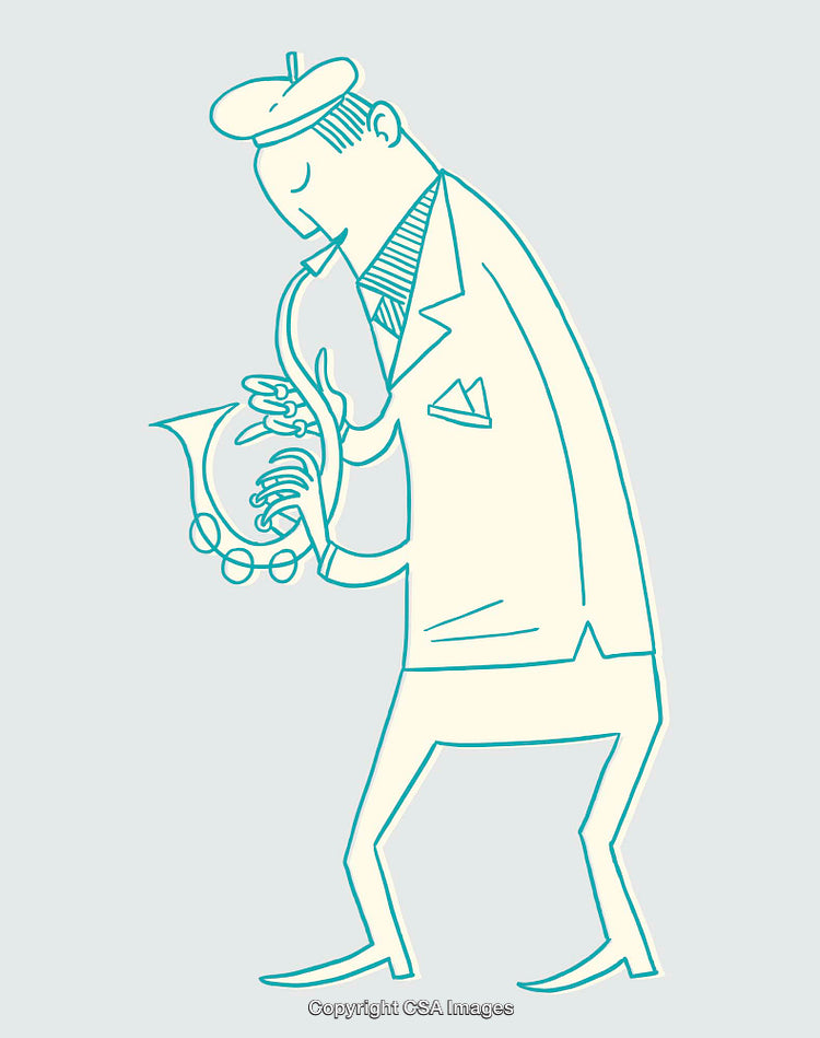 Stylized Line Art of a Jazz Musician Playing the Trumpet