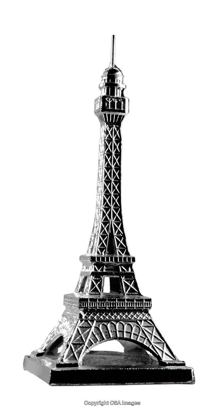 Miniature Eiffel Tower Icon in Black and White Perspective Closeup