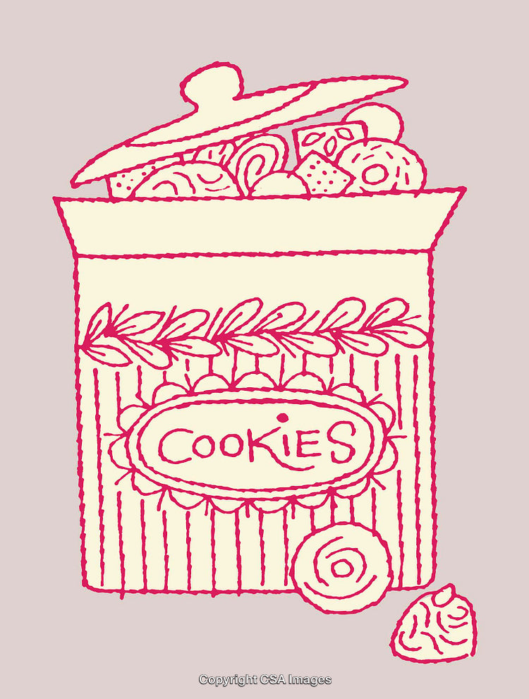 Colorful Line Art Illustration of a Cookie Jar with Assorted Cookies