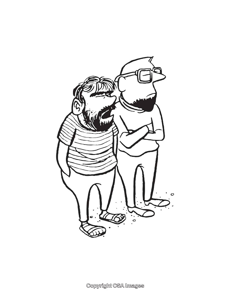 Black and White Illustration of Two Characters in Line Art Style