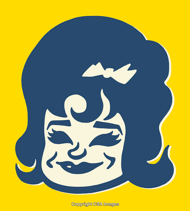 Stylized Pop Art Illustration of a Smiling Woman’s Face on a Bright Background