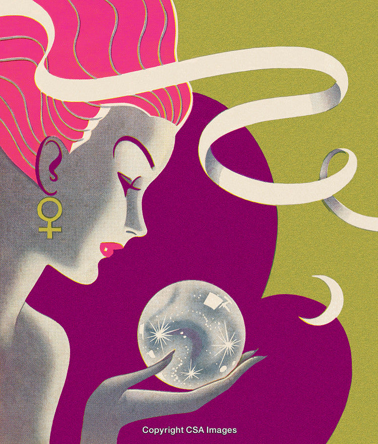 Surreal Portrait of Woman Holding a Mystical Sparkling Orb Against Abstract Background