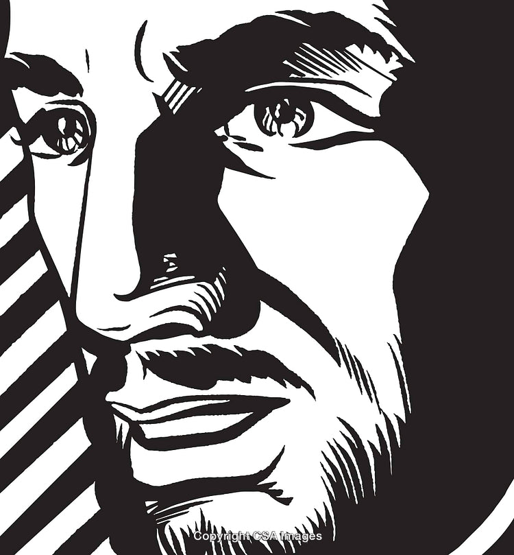 Black and White Artistic Portrait of a Man Featuring Bold Lines