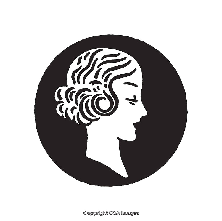 Vintage Woman Silhouette in Black and White Circular Frame