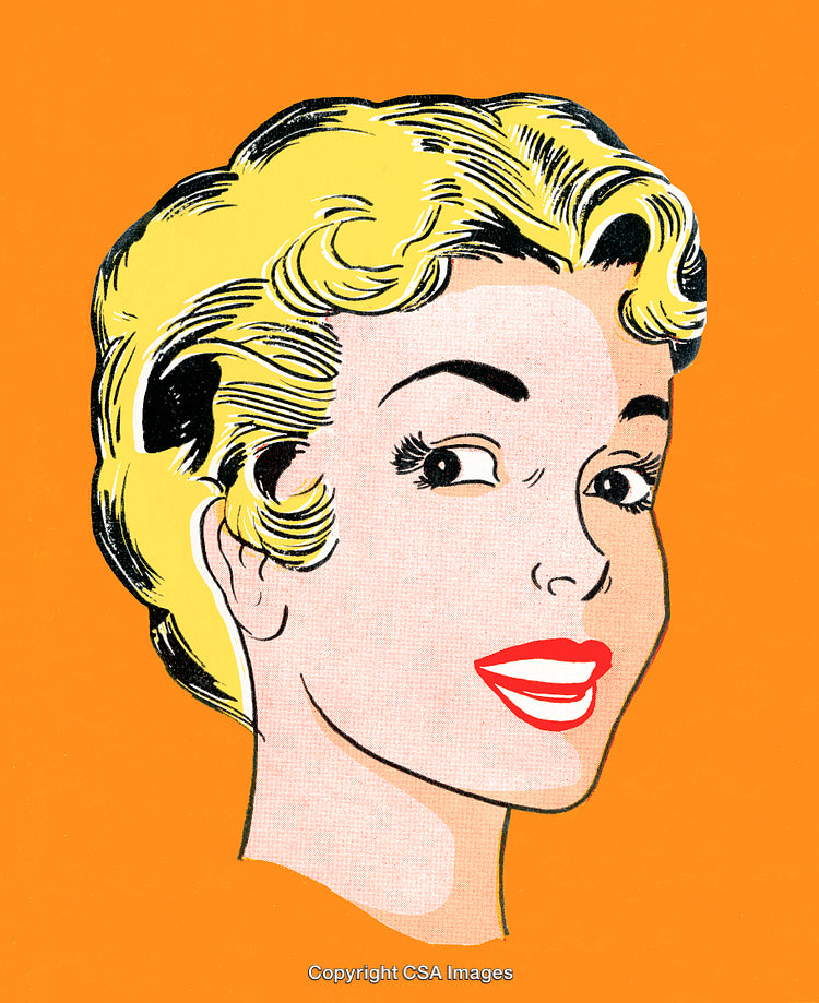 Retro Pop Art Illustration Featuring Smiling Blonde Woman With Vibrant Colors