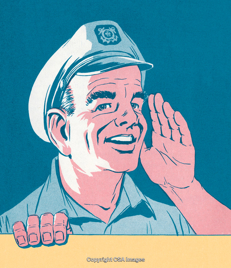 Retro Styled Artwork of a Friendly Sea Captain Speaking