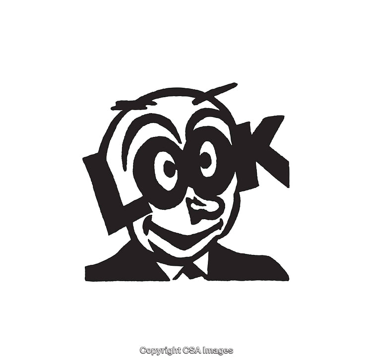 Black and White Line Art Character Illustration With Word Play