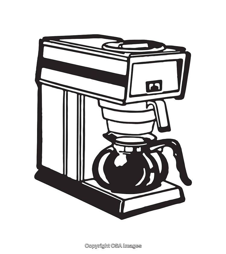 Black-and-White Line Art Illustration of a Coffee Maker with a Carafe