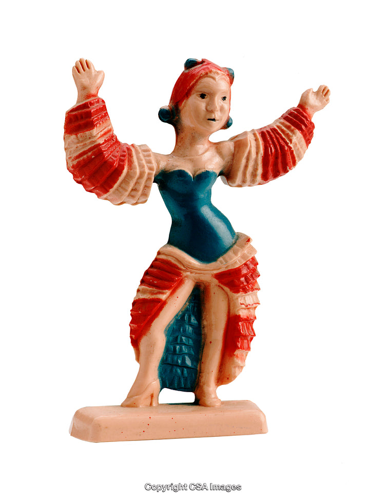 Colorful Vintage Plastic Figurine in Energetic Dance Pose