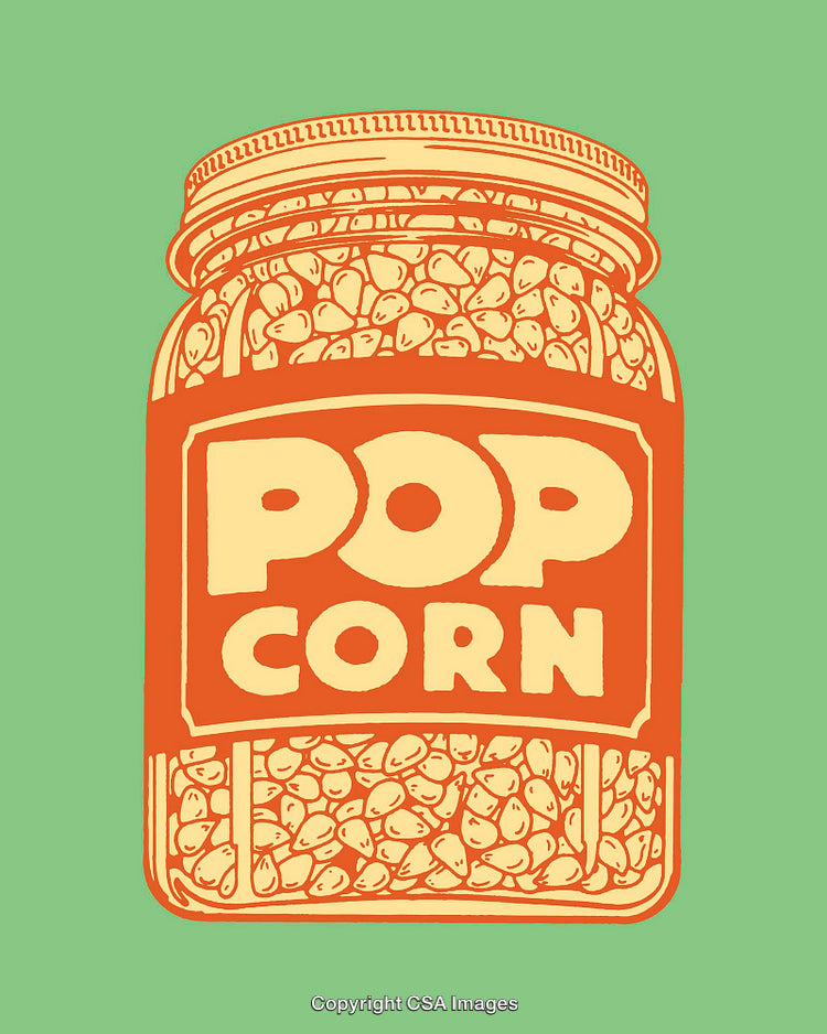 Colorful Line Art Illustration of a Popcorn Jar with Vibrant Labeling