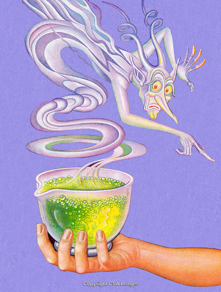 Surreal Illustration of Magical Entity Emerging From Bubbling Potion
