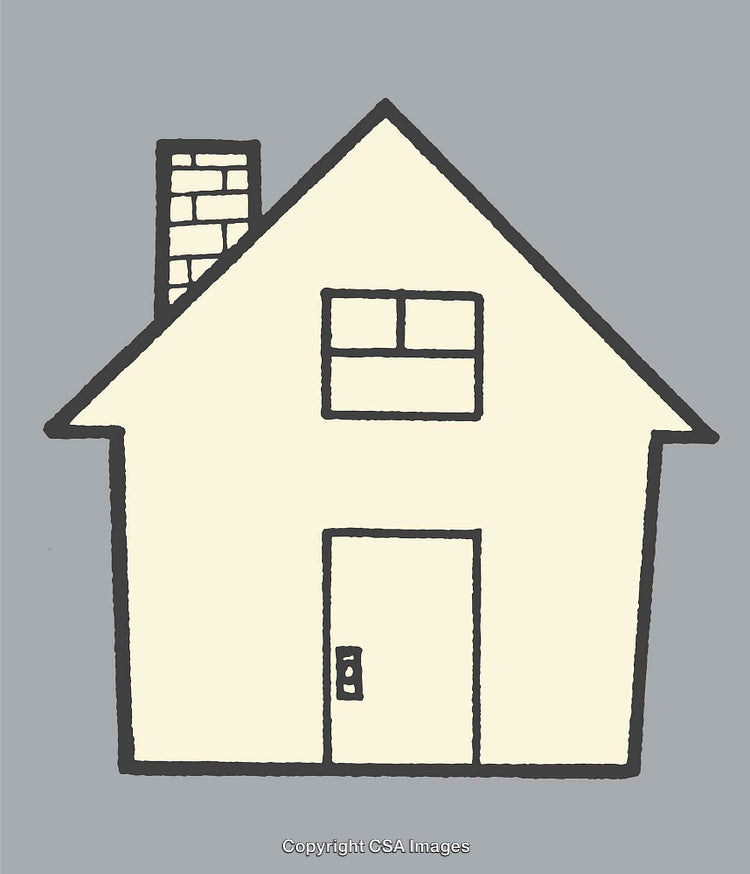Simple Line Art Illustration of a House with a Chimney