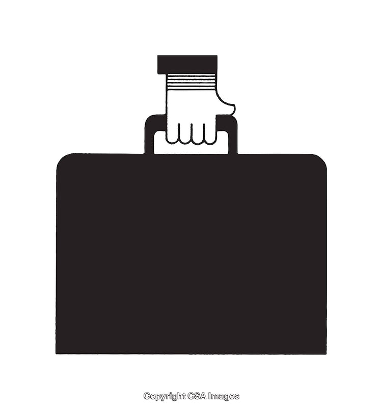 Black and White Line Art Illustration of a Hand Holding a Briefcase