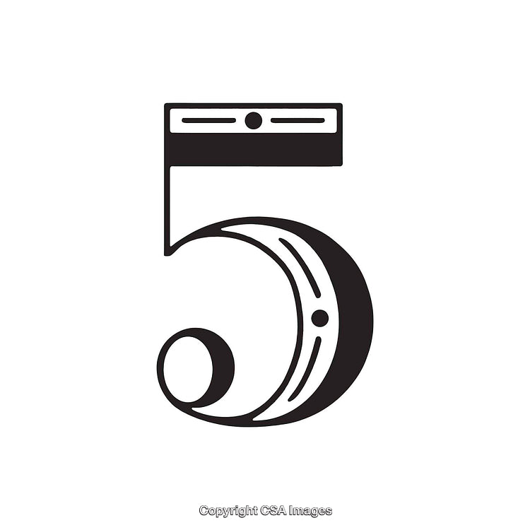 Artistic Depiction of the Number Five with Decorative Design Elements