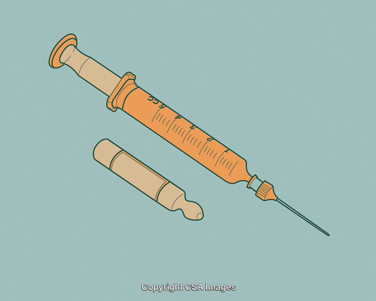 Illustration of Medical Syringe and Medicine Vial on Blue Background