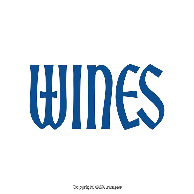 Stylized Blue Text Displaying the Word 'Wines' on a White Background