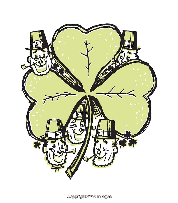 Illustration of a Shamrock with Smiling Leprechaun Faces Depicted