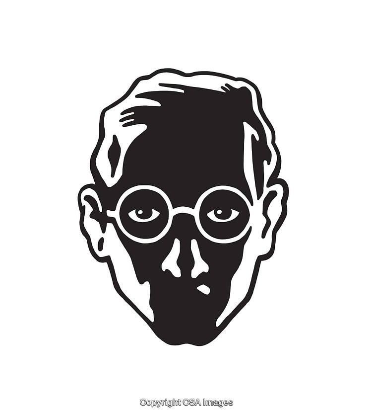 Black and White Line Art Illustration of a Face with Glasses