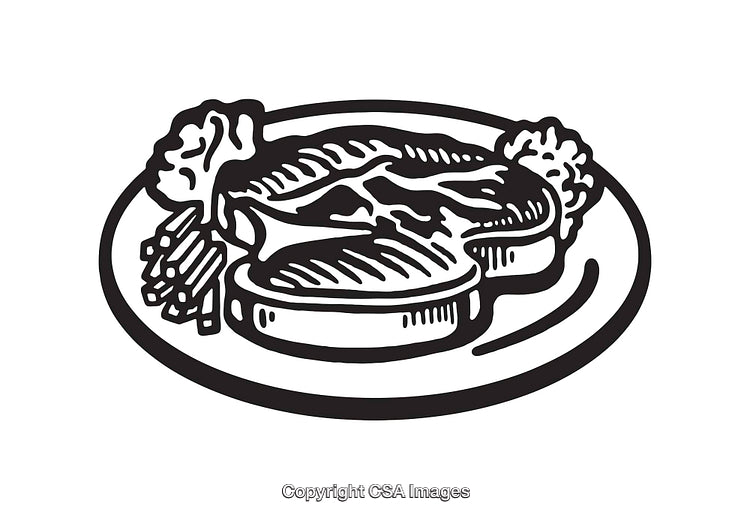 Black and White Line Art Illustration of a Serving of Food on a Plate