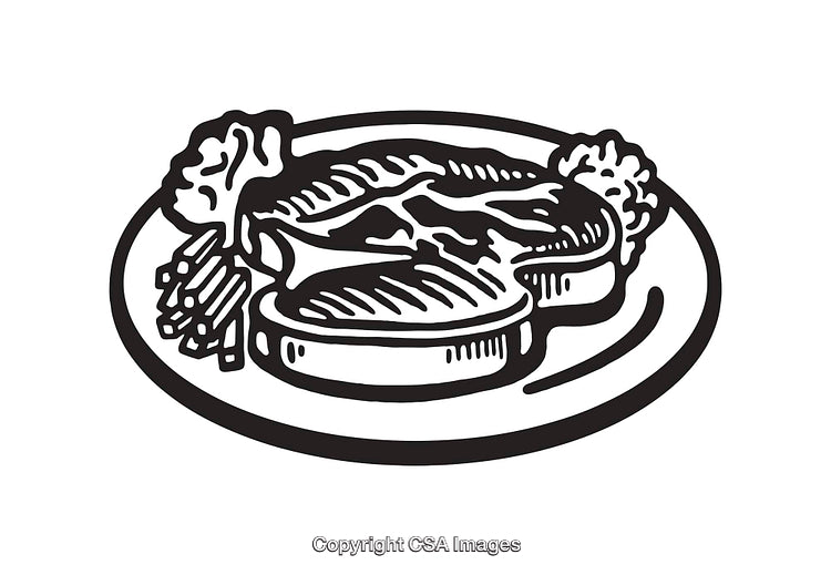 Black and White Line Art Illustration of a Serving of Food on a Plate