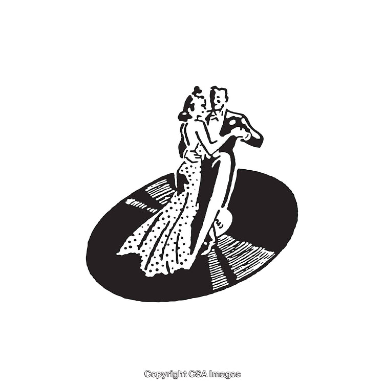 Elegant Couple Dancing in Vintage Black and White Line Art