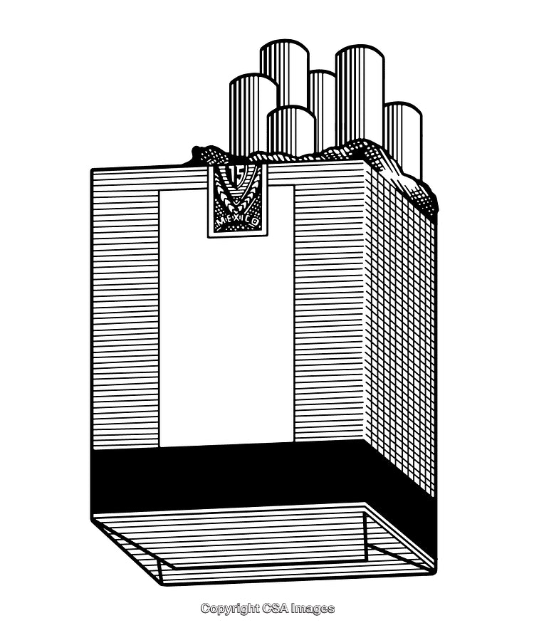 Detailed Black and White Engraving of a Cigarette Pack