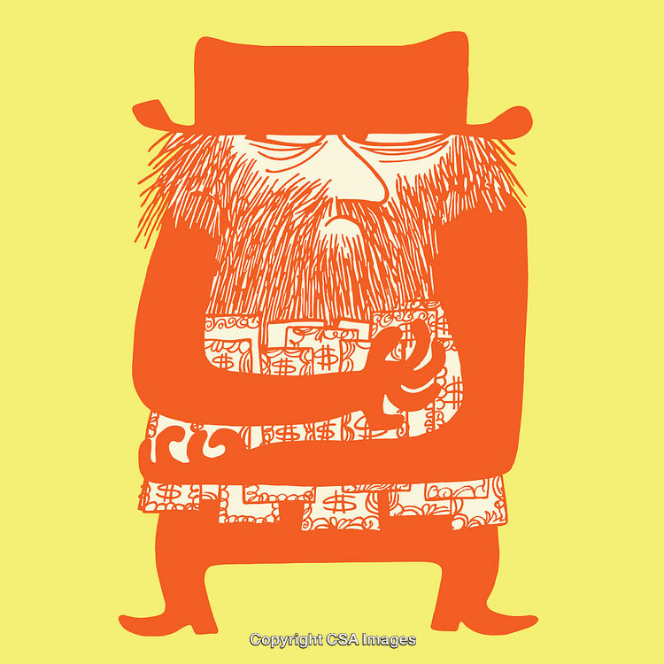 Whimsical Line Art of Bearded Character with Hat on Bright Yellow Background