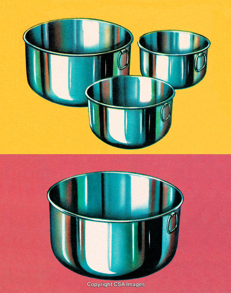 Set of Shiny Metal Bowls on a Vibrant Colorful Background