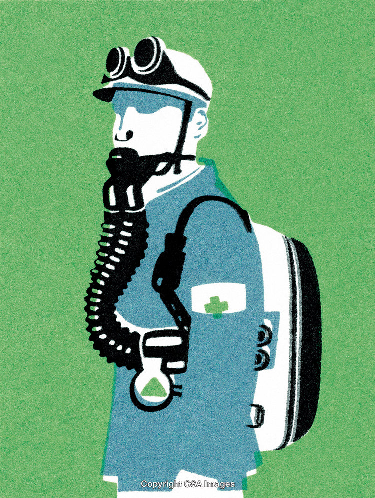 Man Wearing a Protective Suit and Gas Mask