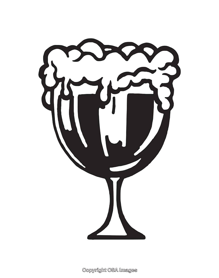 Black and White Line Art of Frothy Drink in Goblet Style Glass