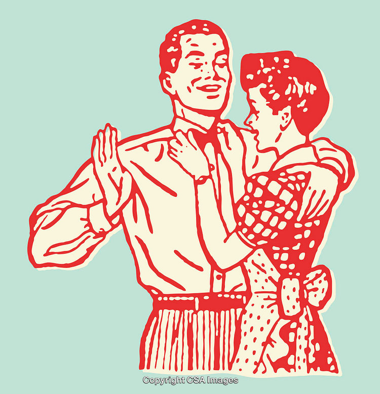 Vintage Couple Illustration Depicting Joyful Interaction in Classic Style