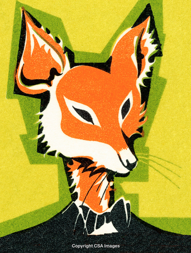 Stylized Illustration of a Fox in a Suit on a Vibrant Background