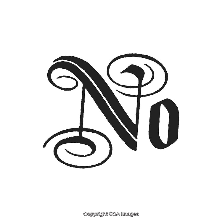 Elegant Vintage Decorative Lettering of the Word 'No' in Black Ink