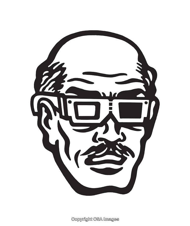 Black and White Illustration of a Man Wearing Stylish Glasses