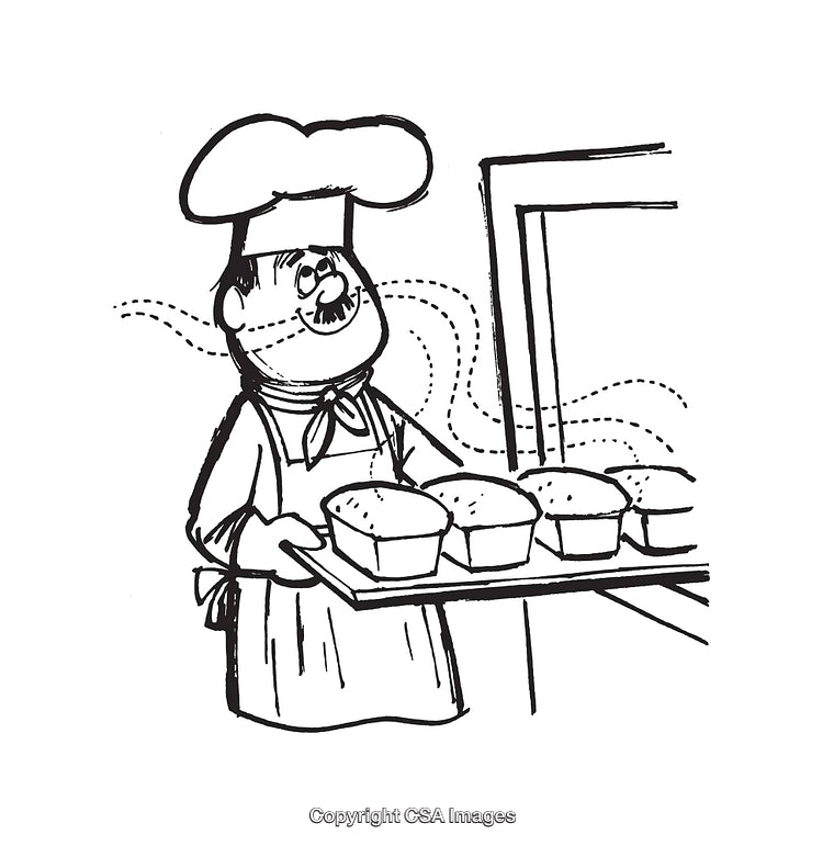 Illustration of a Happy Baker with Freshly Baked Loaves of Bread