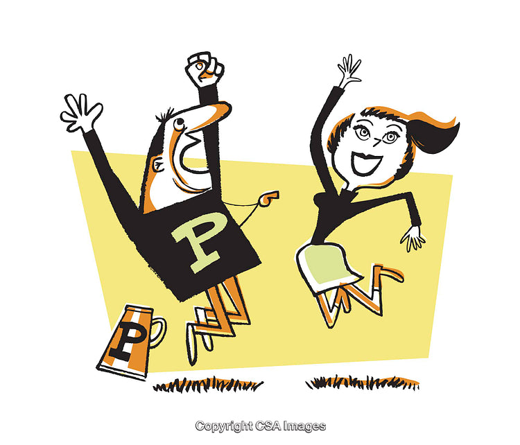 Colorful Illustration of Excited Cheerful Characters Celebrating Together