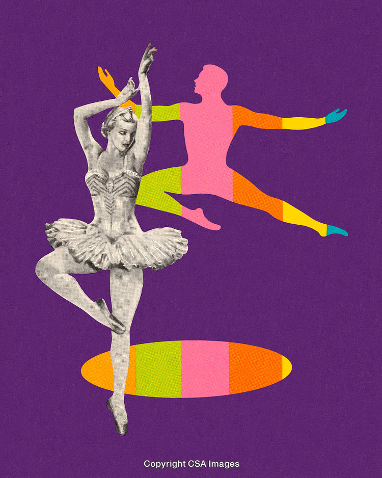 Colorful Ballet Art With Dance Silhouette On Purple Background