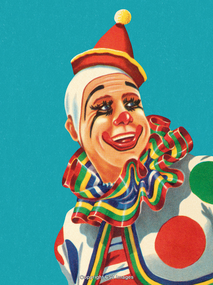 Colorful Vintage Clown Illustration with a Vibrant Retro Style Design